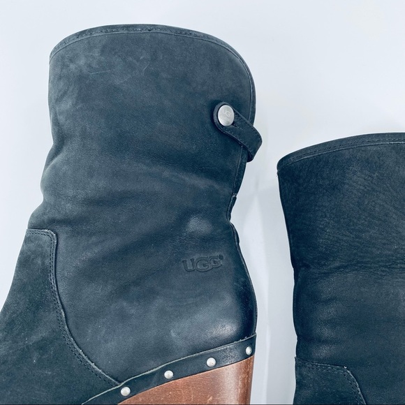 UGG Lynnea Black Suede Studded Fold Over Ankle Boots Size 7 - Picture 4 of 10